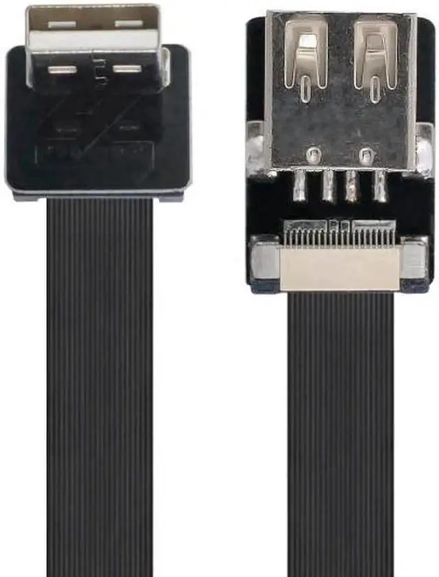 Main image of Down Angled USB 2.0 Type-A Male to Female Extension Data Flat Slim FPC Cable for FPV and Disk and Scanner and Printer 6.6"feet