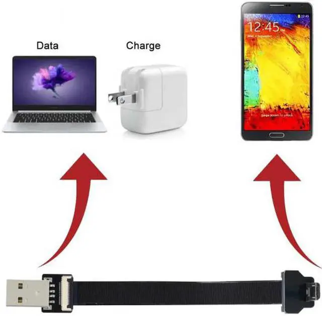 Alt view image 7 of 7 - Up Angled USB 2.0 Type-A Male to Micro USB 5Pin Male Data Flat Slim FPC Cable for FPV and Disk and Phone 6.6"feet