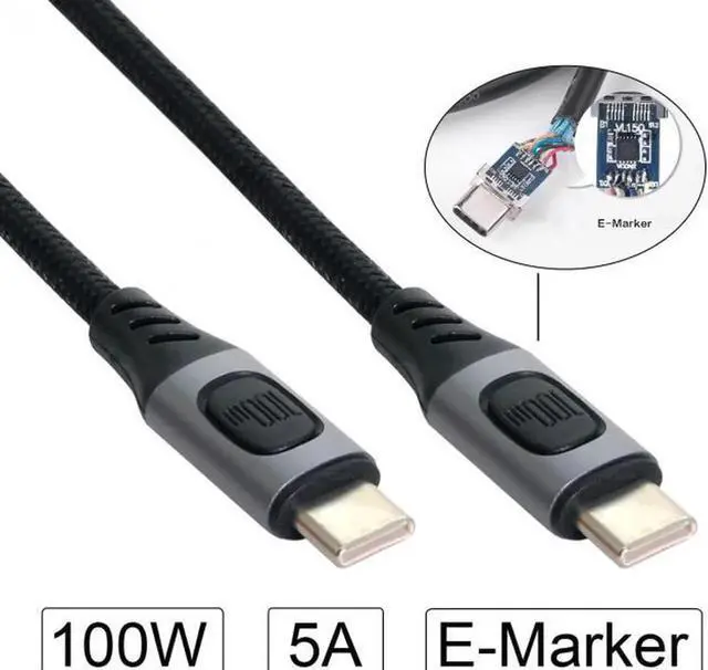 Alt view image 4 of 7 - Type-C USB-C Male to Male USB 2.0 Version Data Cable Support E-Marker 100W for Laptop and Phone