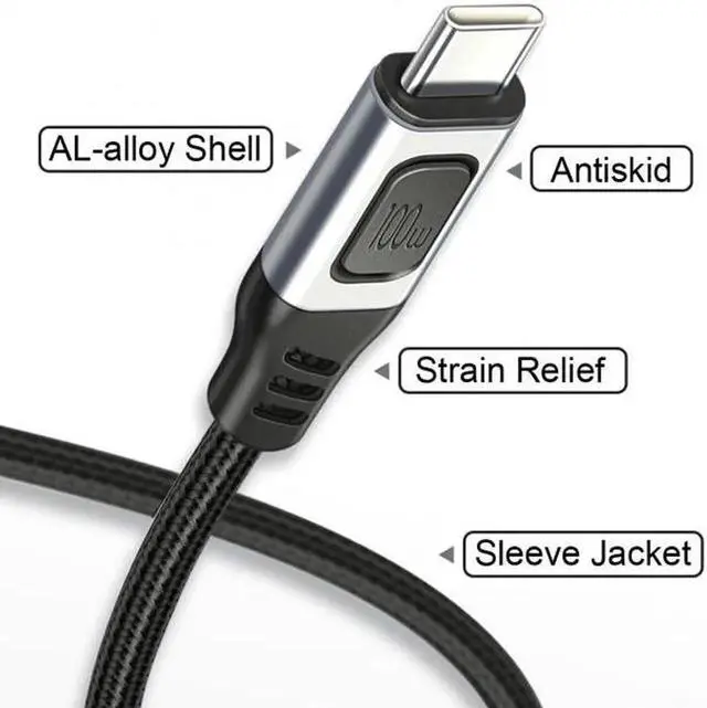 Alt view image 7 of 7 - Type-C USB-C Male to Male USB 2.0 Version Data Cable Support E-Marker 100W for Laptop and Phone
