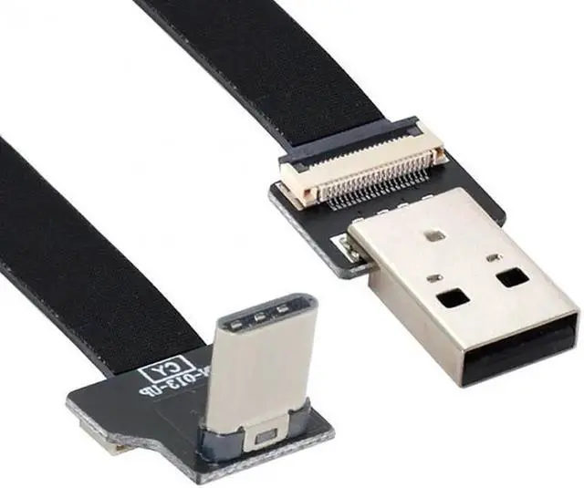 Alt view image 6 of 7 - Up Down Angled USB 2.0 Type-A Male to USB-C Type-C Male Data Flat Slim FPC Cable for FPV and Disk and Phone 3.3"Feet
