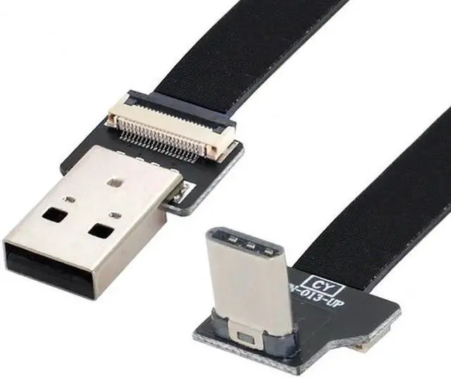 Alt view image 5 of 7 - Up Down Angled USB 2.0 Type-A Male to USB-C Type-C Male Data Flat Slim FPC Cable for FPV and Disk and Phone 6.6"Feet