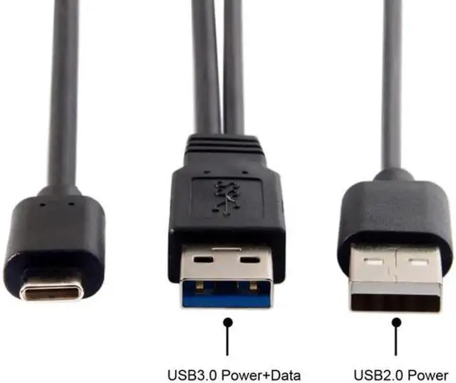 Alt view image 4 of 6 - Type-C USB-C to USB 3.0 Male & USB 2.0 Dual Power Data Y Cable for Laptop & Hard Disk UC-125