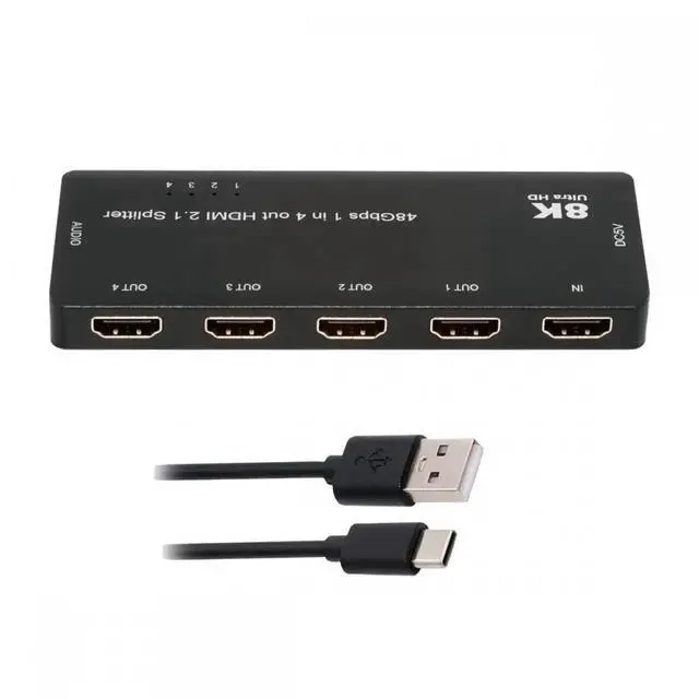 Main image of HDMI Splitter 8K 60hz Ultra-HD Converter Compatible 2.1 Switch 1-IN-4-OUT 48Gbps UHD Hub Support HDCP SST Extended 4K@120hz 3.5mm Audio