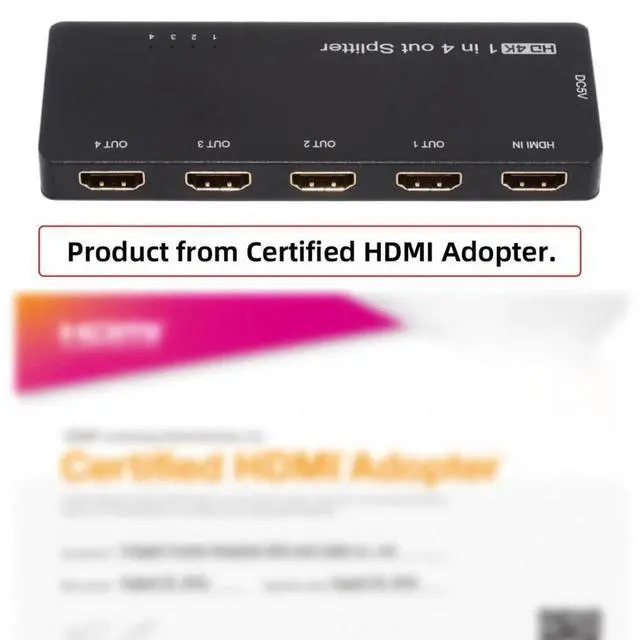 Alt view image 5 of 7 - HDMI Splitter 4K 60hz Ultra-HD Converter Compatible 2.0 Switch 1-IN-4-OUT 18Gbps UHD Hub Support HDCP SST Extended