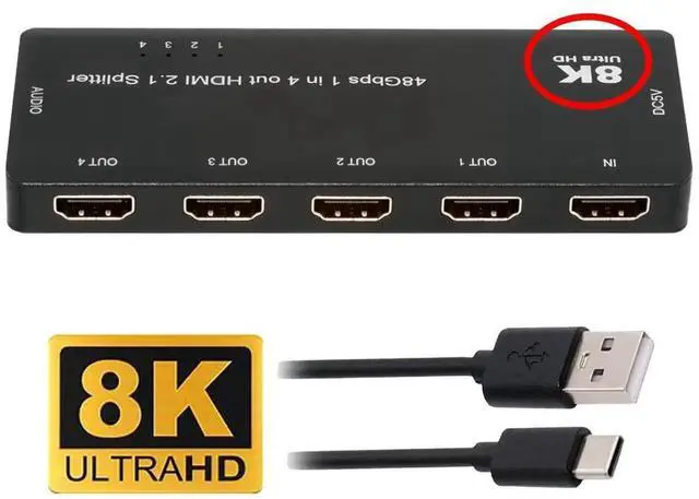 Alt view image 6 of 7 - Cable HDMI Splitter 8K 60hz Ultra-HD Converter Compatible 2.1 Switch 1-IN-4-OUT 48Gbps UHD Hub Support HDCP SST Extended 4K@120hz 3.5mm Audio
