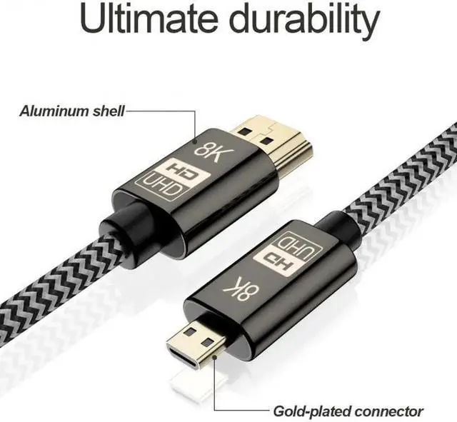 Alt view image 5 of 7 - Micro HDMI to HDMI 2.1 Ultra-HD UHD 8K 60hz 4K 120hz Cable 48Gbs HDMI Cord for Camera Tablet