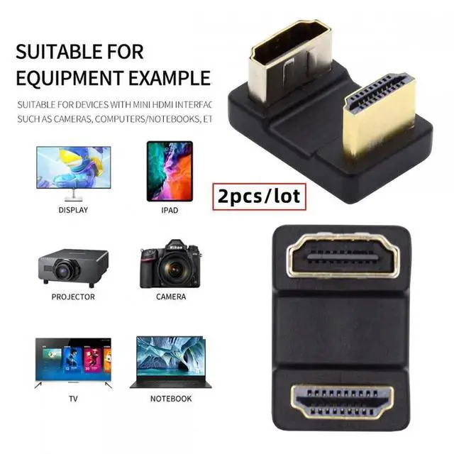 Alt view image 4 of 6 - 2pcs/lot Up & Down HDMI 1.4 Male Type-A to HDMI Female Port Saver 360 Degree Opposite U Shape Back Angled Extension Adapter