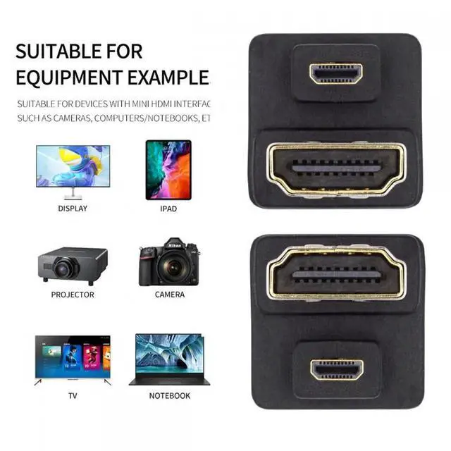 Alt view image 6 of 7 - 2pcs/lot Up & Down Micro HDMI 1.4 Male Type-D to HDMI Female Port Saver 360 Degree Opposite U Shape Back Angled Extension Adapter