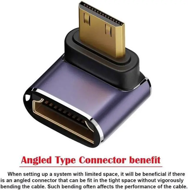 Alt view image 7 of 7 - Down Angled Mini HDMI Male to HDMI 2.1 Female UHD Extension Gold Converter Adapter Support 8K 60hz HDTV