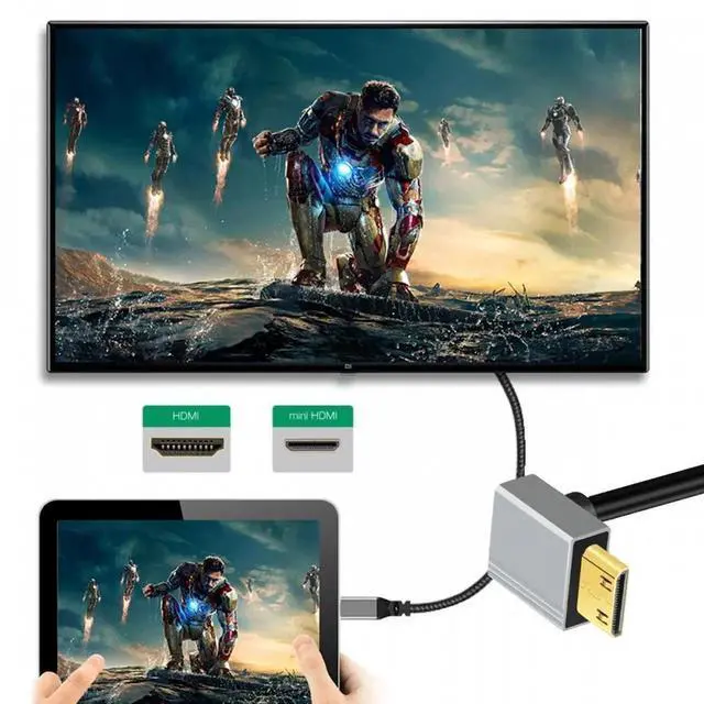 Alt view image 5 of 7 - 90 Degree Up Angled Mini HDMI 2.1 Ultra Thin HDTV Cable 8K 4K Hyper Super Flexible Slim Cord Type-A to Type-C for Camera HDTV