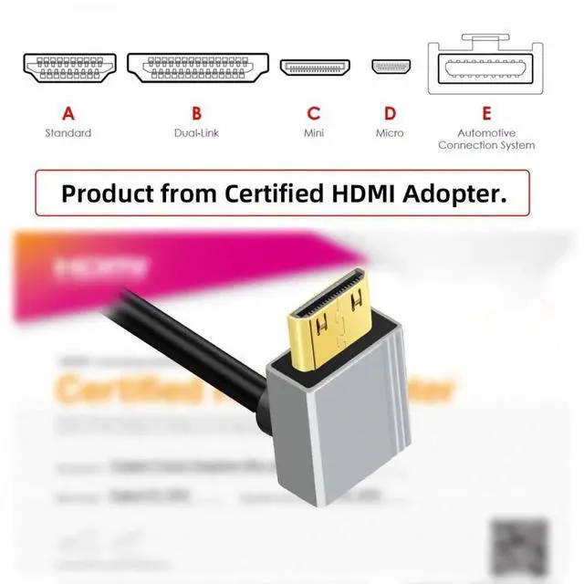 Alt view image 2 of 7 - 90 Degree Up Angled Mini HDMI 2.1 Ultra Thin HDTV Cable 8K 4K Hyper Super Flexible Slim Cord Type-A to Type-C for Camera HDTV