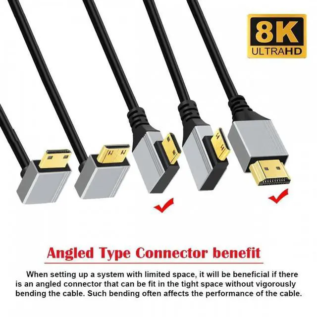 Alt view image 5 of 6 - 90 Degree Left Angled Mini HDMI 2.1 Ultra Thin HDTV Cable 8K 4K Hyper Super Flexible Slim Cord Type-A to Type-C for Camera HDTV