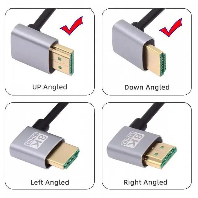 Alt view image 3 of 6 - HDMI 2.1 Ultra Thin HDTV Cable 8K 4K Hyper Super Flexible Slim Cord Down Angled to Up Angled 90 Degree Type-A for Computer HDTV