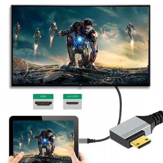 Alt view image 3 of 7 - 90 Degree Left Angled Mini HDMI 2.1 Ultra Thin HDTV Cable 8K 4K Hyper Super Flexible Slim Cord Type-A to Type-C for Camera HDTV