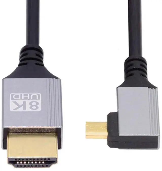 Main image of 90 Degree Left Angled Micro HDMI 2.1 Ultra Thin HDTV Cable 8K 4K Hyper Super Flexible Slim Cord Type-A to Type-D for Camera HDTV