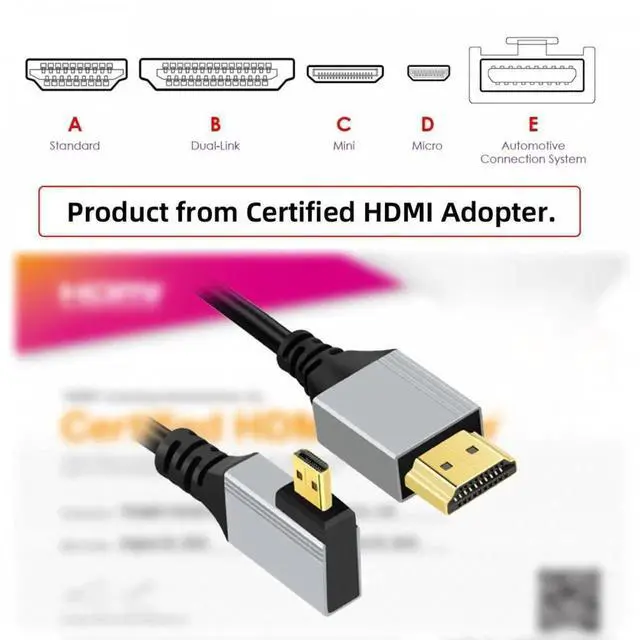 Alt view image 3 of 7 - 90 Degree Left Angled Micro HDMI 2.1 Ultra Thin HDTV Cable 8K 4K Hyper Super Flexible Slim Cord Type-A to Type-D for Camera HDTV