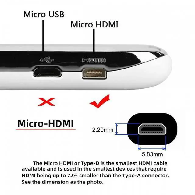 Alt view image 5 of 7 - 90 Degree Up Angled Micro HDMI 2.1 Ultra Thin HDTV Cable 8K 4K Hyper Super Flexible Slim Cord Type-A to Type-D for Camera HDTV