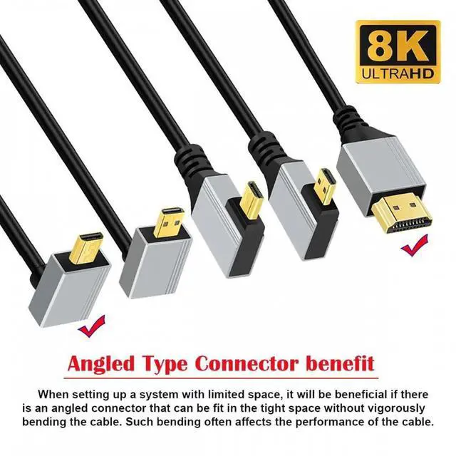 Alt view image 5 of 7 - 90 Degree Up Angled Micro HDMI 2.1 Ultra Thin HDTV Cable 8K 4K Hyper Super Flexible Slim Cord Type-A to Type-D for Camera HDTV
