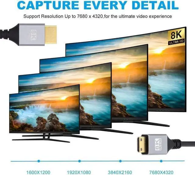 Alt view image 6 of 7 - Mini HDMI 2.1 Ultra Thin HDTV Cable 8K 4K Hyper Super Flexible Slim Cord Type-A to Type-C for Camera HDTV