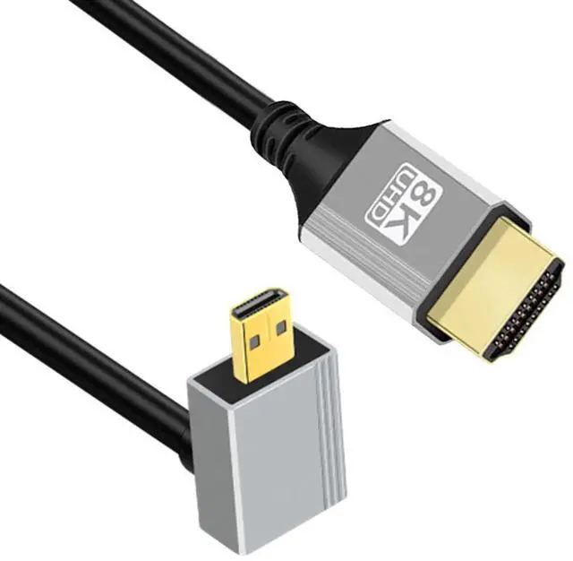 Alt view image 4 of 7 - 90 Degree Down Angled Micro HDMI 2.1 Ultra Thin HDTV Cable 8K 4K Hyper Super Flexible Slim Cord Type-A to Type-D for Camera HDTV