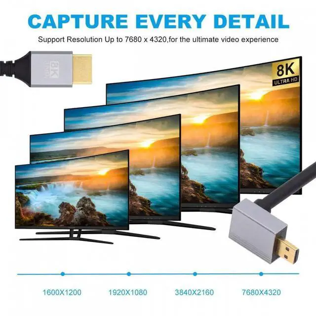 Alt view image 7 of 7 - 90 Degree Down Angled Micro HDMI 2.1 Ultra Thin HDTV Cable 8K 4K Hyper Super Flexible Slim Cord Type-A to Type-D for Camera HDTV