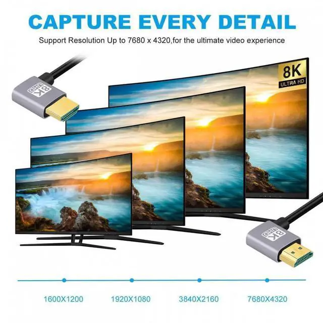 Alt view image 7 of 7 - HDMI 2.1 Ultra Thin HDTV Cable 8K 4K Hyper Super Flexible Slim Cord Left Angled to Right Angled 90 Degree Type-A for Computer HDTV