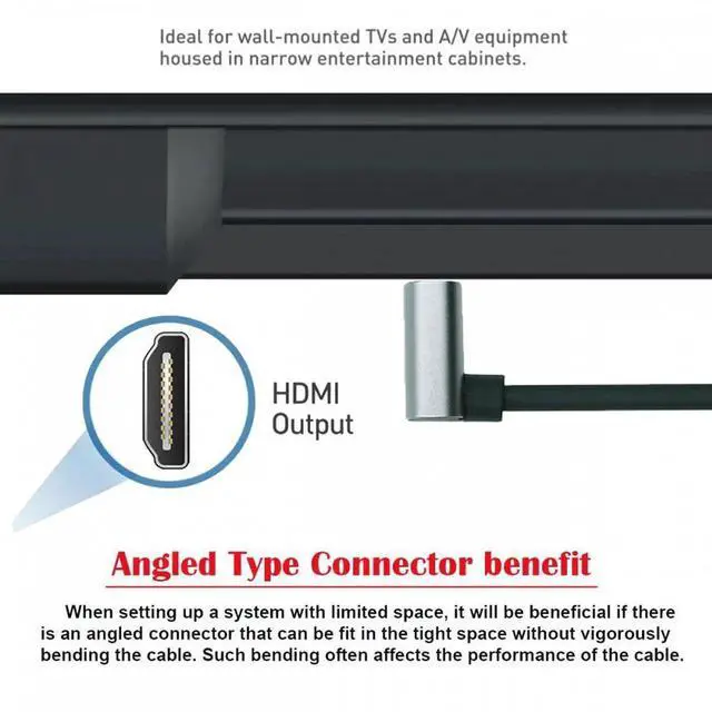 Alt view image 4 of 7 - HDMI 2.1 Ultra Thin HDTV Cable 8K 4K Hyper Super Flexible Slim Cord Down Angled to Up Angled 90 Degree Type-A for Computer HDTV