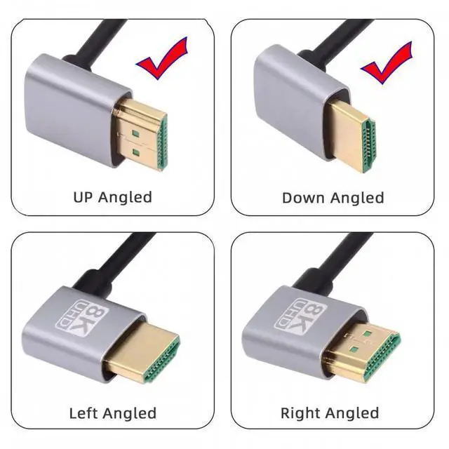 Alt view image 5 of 7 - HDMI 2.1 Ultra Thin HDTV Cable 8K 4K Hyper Super Flexible Slim Cord Down Angled to Up Angled 90 Degree Type-A for Computer HDTV
