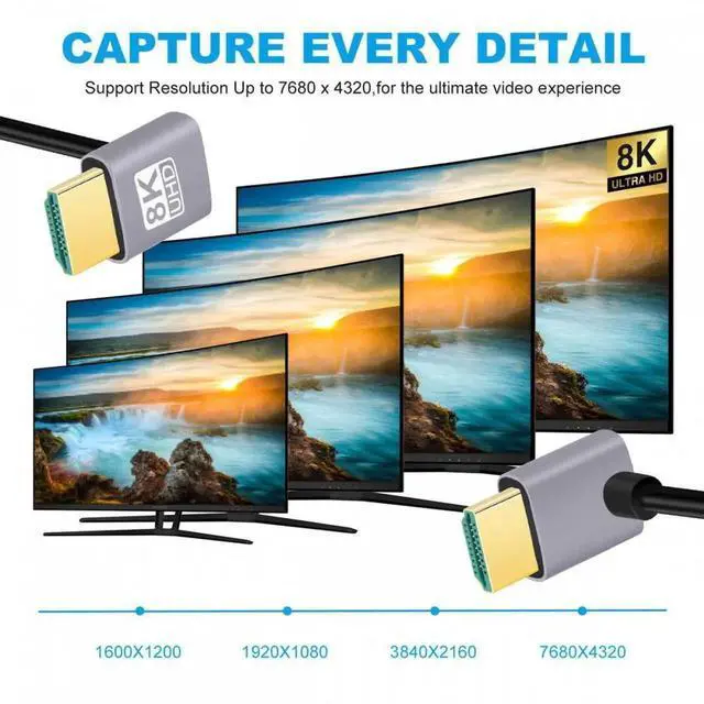 Alt view image 3 of 7 - HDMI 2.1 Ultra Thin HDTV Cable 8K 4K Hyper Super Flexible Slim Cord Down Angled to Up Angled 90 Degree Type-A for Computer HDTV