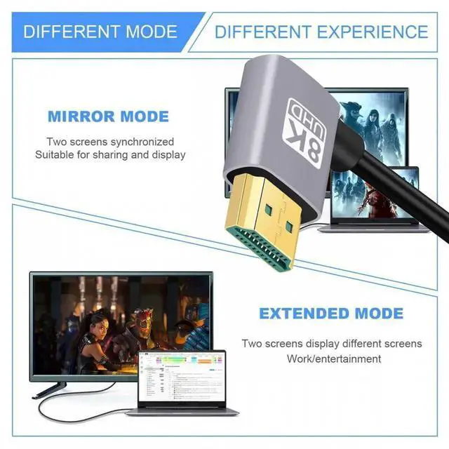 Alt view image 2 of 7 - HDMI 2.1 Ultra Thin HDTV Cable 8K 4K Hyper Super Flexible Slim Cord Right Angled to Right Angled 90 Degree Type-A for Computer HDTV
