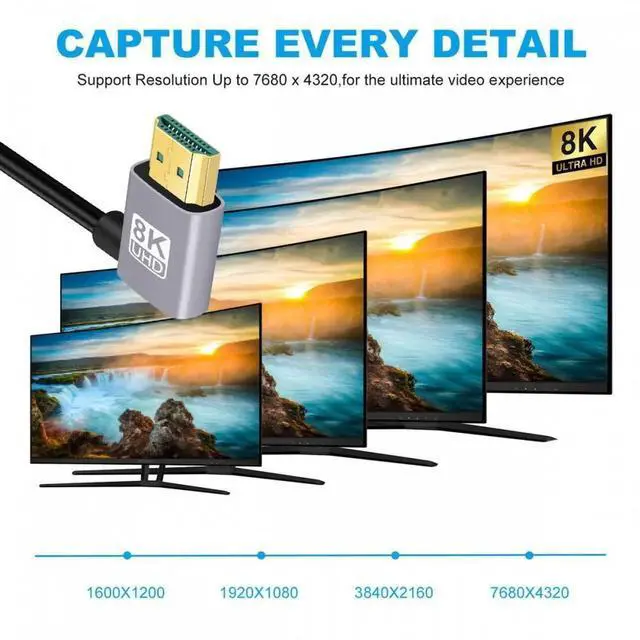 Alt view image 5 of 7 - HDMI 2.1 Ultra Thin HDTV Cable 8K 4K Hyper Super Flexible Slim Cord Right Angled to Right Angled 90 Degree Type-A for Computer HDTV