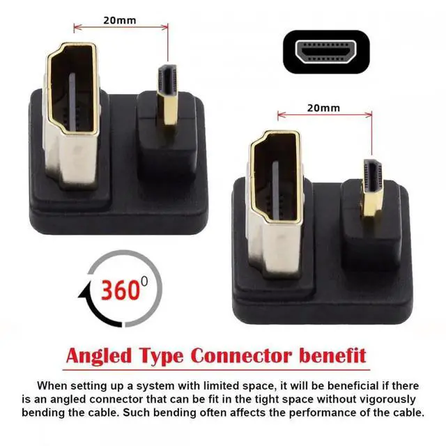 Alt view image 5 of 7 - Cable 2pcs/lot Up & Down Micro HDMI 1.4 Male Type-D to HDMI Female Port Saver 360 Degree Opposite U Shape Back Angled Extension Adapter