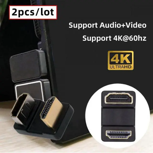 Alt view image 5 of 7 - Cable 2pcs/lot Up & Down HDMI 1.4 Male Type-A to HDMI Female Port Saver 360 Degree Opposite U Shape Back Angled Extension Adapter