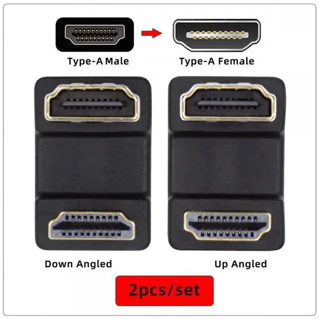 Alt view image 7 of 7 - Cable 2pcs/lot Up & Down HDMI 1.4 Male Type-A to HDMI Female Port Saver 360 Degree Opposite U Shape Back Angled Extension Adapter