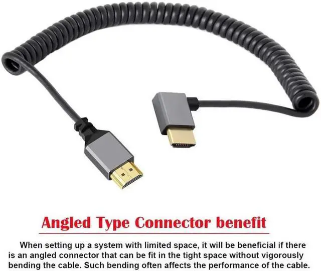 Alt view image 2 of 7 - HDMI 2.0 Male to HDMI Male 4K 60hz Stretch Coiled Cable Left Angled 90 Degree for HDTV Computer Laptop Monitor