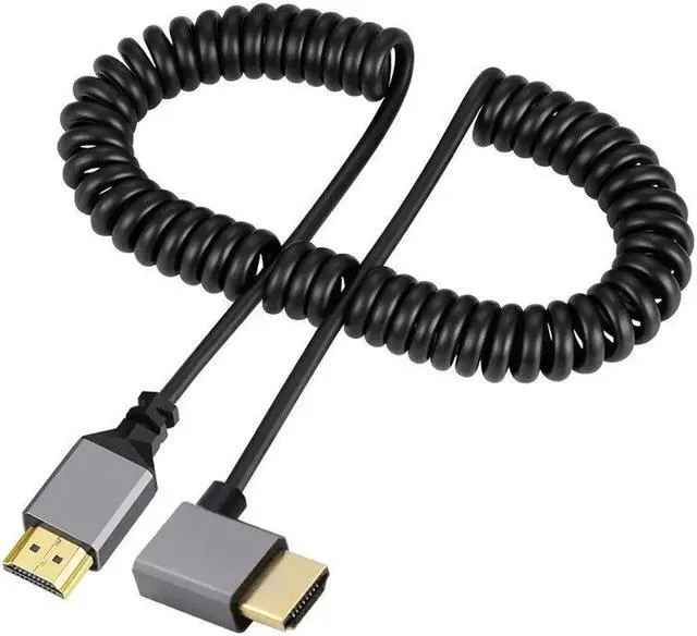 Main image of HDMI 2.0 Male to HDMI Male 4K 60hz Stretch Coiled Cable Left Angled 90 Degree for HDTV Computer Laptop Monitor