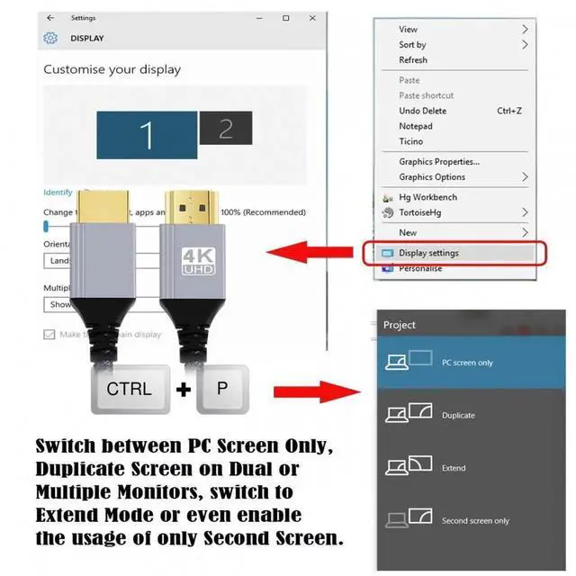 Alt view image 4 of 7 - 0.3m HDMI 2.0 Male to HDMI Type-A Male 4K 60hz Cable with Sleeve Straight Connector for HDTV Computer Laptop Monitor