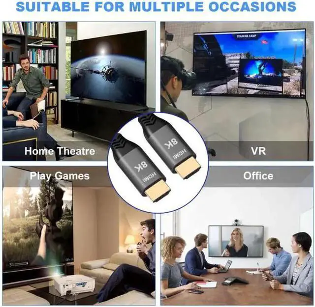 Alt view image 3 of 7 - HDMI 2.1 Cable Ultra-HD UHD 8K 60hz 4K 120hz Cable 48Gbs with Audio and Ethernet HDMI Cord