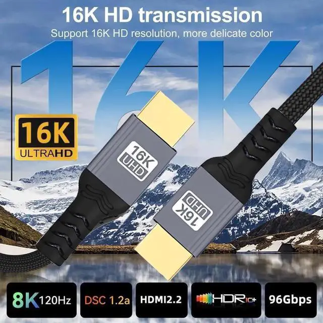 Alt view image 4 of 7 - Cable 16K 8K UHD HDMI 2.2 Version Type-A Male to HDMI Male HDTV Cable for HDTV Desktop Laptop Monitor (100cm)