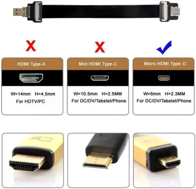 Alt view image 2 of 6 - Micro HDMI Male to Micro HDMI Female Extension FPC Flat Cable 1080P for FPV HDTV Multicopter Aerial Photography