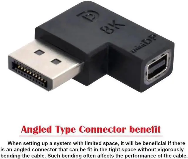 Alt view image 6 of 6 - Angled DisplayPort 1.4 Male to Mini DP Female 8K 60hz Adapter Ultra-HD UHD 4K 144hz 7680*4320 for Video PC Laptop Monitor