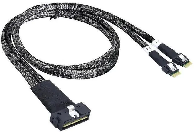 Main image of PCIe SlimSAS LP Low Profile SFF-8654 8i to Dual SFF-8654 4i Cable 12G High-Speed Server Interconnect (0.8M)