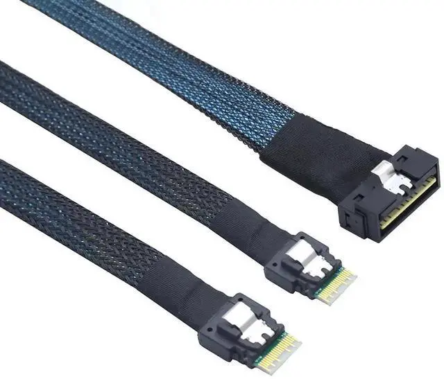 Alt view image 6 of 6 - PCIe SlimSAS LP Low Profile SFF-8654 8i to Dual SFF-8654 4i Cable 12G High-Speed Server Interconnect (0.8M)