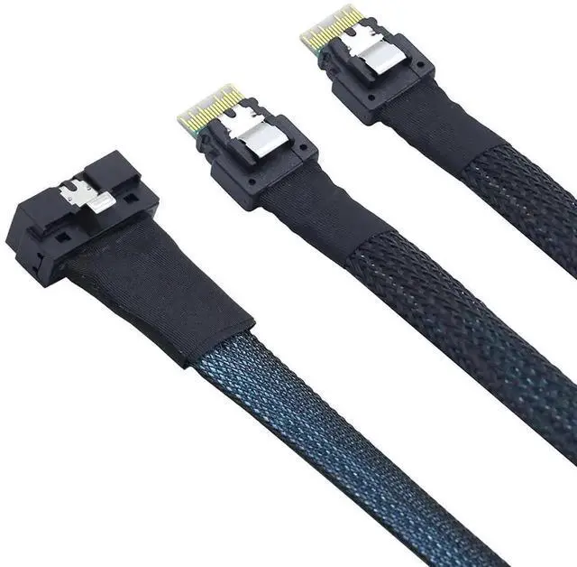 Alt view image 2 of 6 - PCIe SlimSAS LP Low Profile SFF-8654 8i to Dual SFF-8654 4i Cable 12G High-Speed Server Interconnect (0.8M)