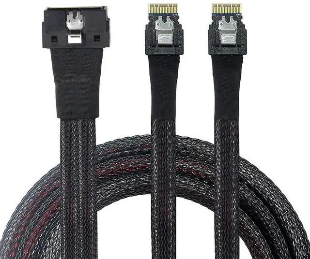 Alt view image 5 of 6 - PCIe SlimSAS LP Low Profile SFF-8654 8i to Dual SFF-8654 4i Cable 12G High-Speed Server Interconnect (0.8M)