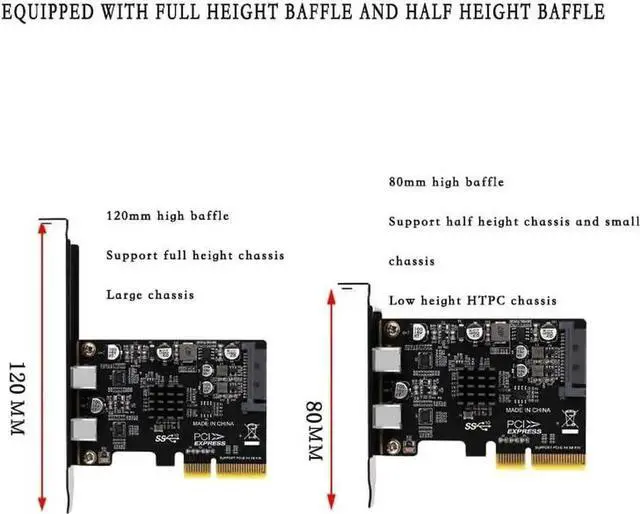 Alt view image 2 of 7 - PH65CC PCIE3.0 to USB3.1 + USB-C Expansion Card 10Gbps with Full and Half Baffle Support PCI-E X4 X8 X16