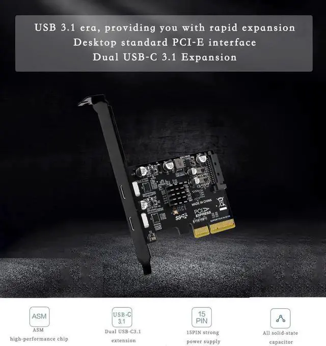Alt view image 4 of 7 - PH65CC PCIE3.0 to USB3.1 + USB-C Expansion Card 10Gbps with Full and Half Baffle Support PCI-E X4 X8 X16