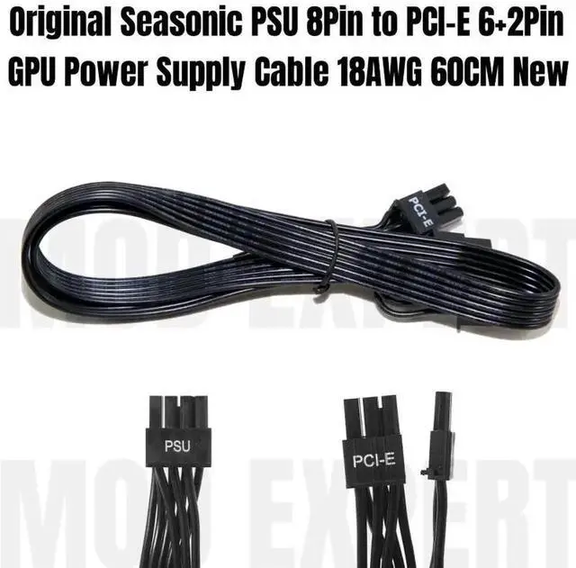 Alt view image 3 of 6 - WUSU PSU 8Pin to PCIe 8Pin 6+2Pin GPU Power Supply Cable for PRIME 1000/850/750/650 Titanium Modular PSU 60CM 18AWG
