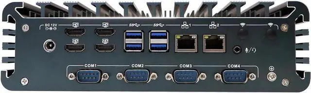 Alt view image 5 of 6 - WUSU Fanless Industrial PC, Mini Computer, IPC, Core I5 1235U, Windows 11 Pro, I15, 4 x HDMI, 2 x LAN, 4 x COM COM1/2 for RS232/RS485, TPM2.0, 16G RAM, 256G SSD